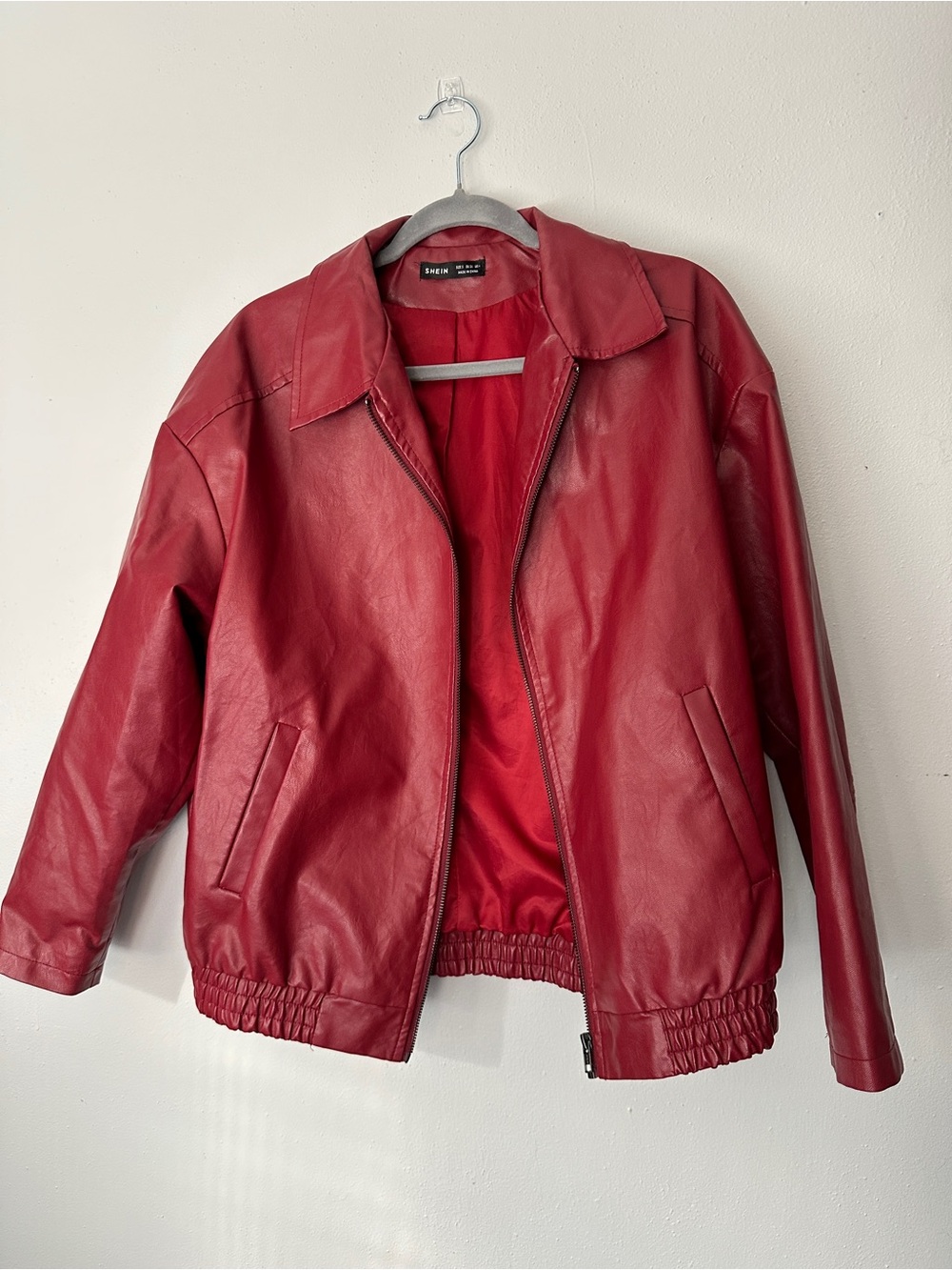 Red Leather Zip-Front Jacket